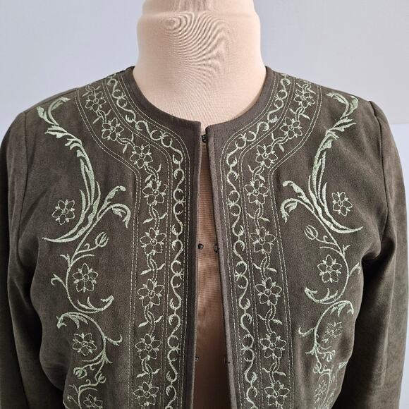 Susan Graver Olive Embroidered Blazer - Picture 5 of 14